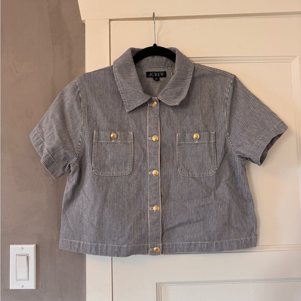 J.Crew Striped Short Sleeve Cropped Top